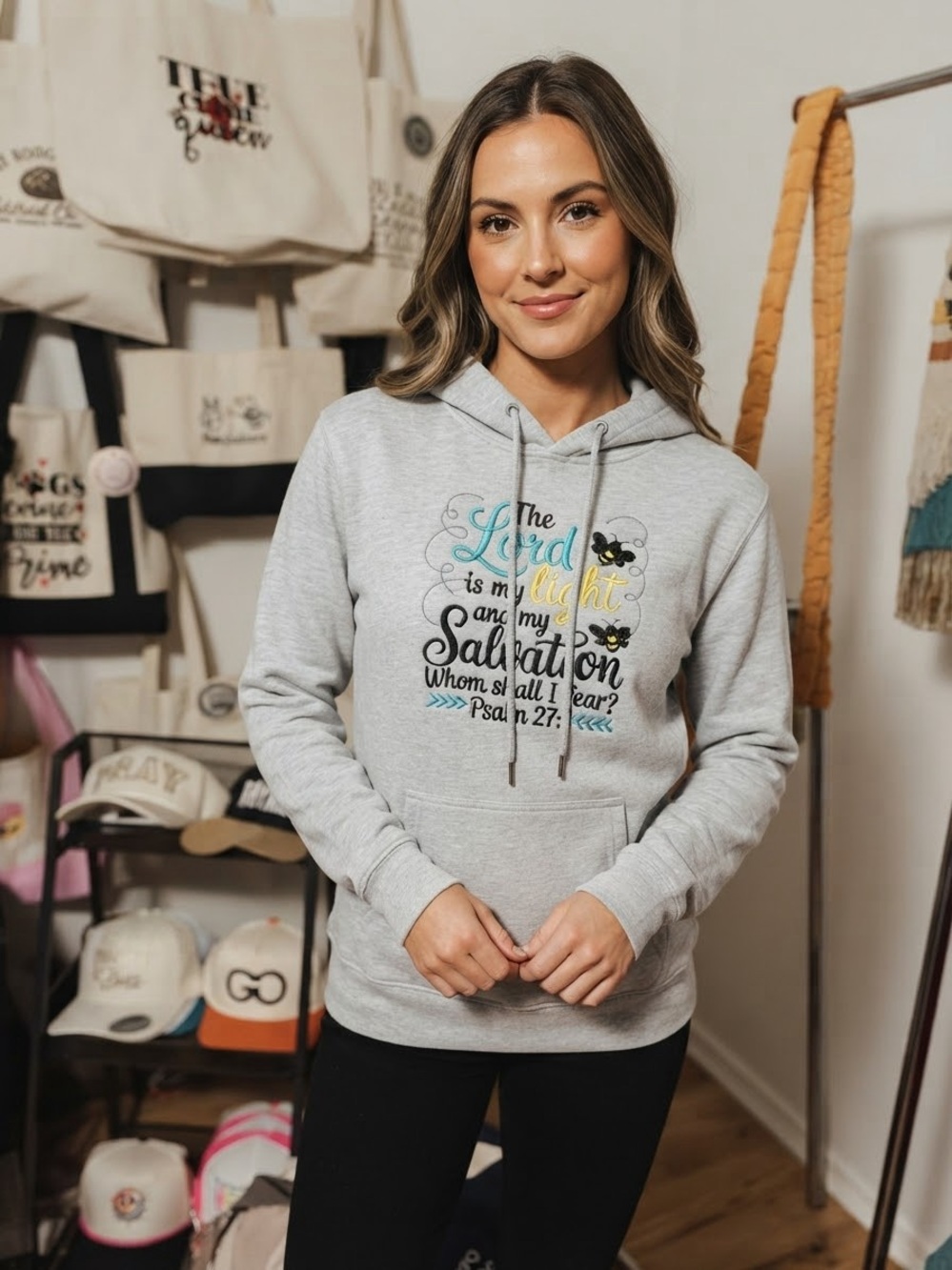 Simply Stitched Psalm 27 Gray Graphic Hoodie Sweater